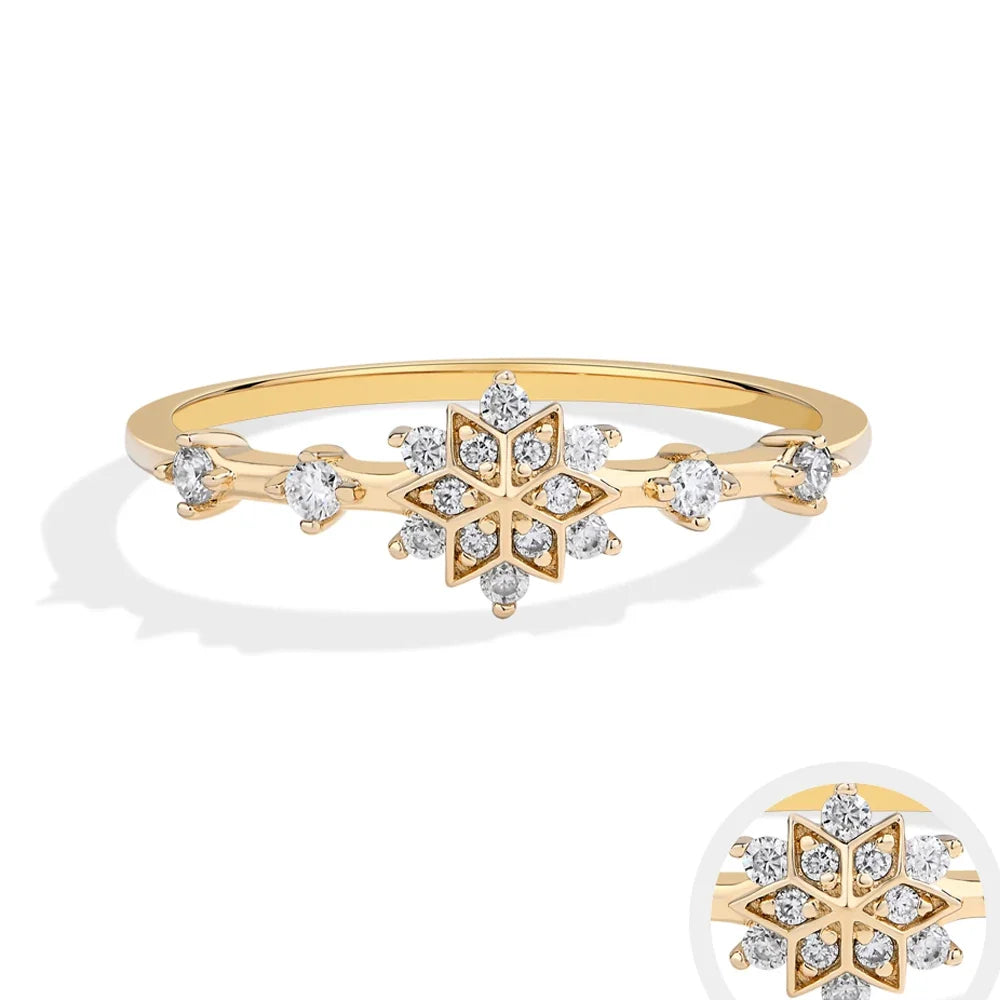 MINTYBOX Snowflake S925 Sterling Silver Moissanite Engagement Rings for Women Lab Diamond Ring 18K Gold Plated Fine Jewelry Gift