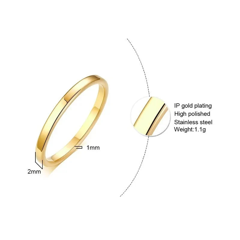 2mm 4mm 6mm 8mm Stainless Steel Wedding Ring for Women Flat Finger Rings Fashion Bijoux Femme Engagement Jewelry