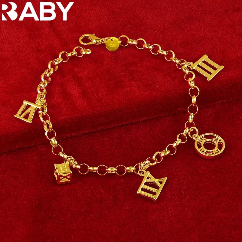 URBABY 18K Gold Roman Numerals Charm Chain Bracelet For Women Wedding Fashion Party Accessories Jewelry Gift