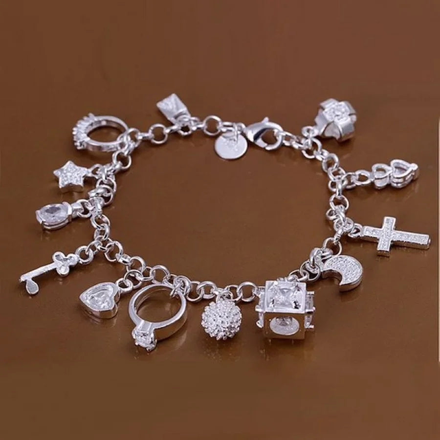 Noble 925 Sterling Silver Square Solid Chain Bracelet For Women Men Charm Party Gift Wedding Fashion Jewelry Free shipping