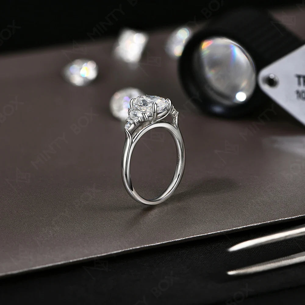 MINTYBOX 3.0ct Lab Grown Diamond Engagement Ring S925 Sterling Silver Oval Moissanite Rings For Women 18K Gold Plated Jewelry
