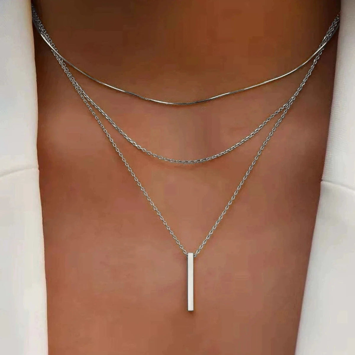 Fashion Layered Metal Bar Pendant Necklace for Women Daily Wear Gold Color Reactangle Clavicle Chain Collarbone Necklace Jewelry