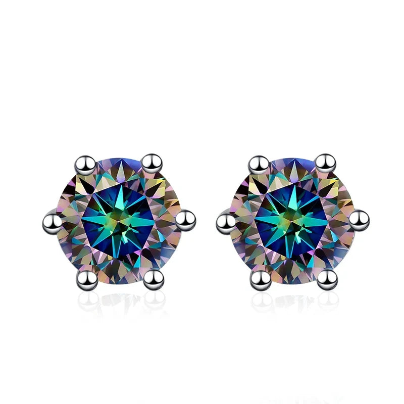 NeeTim 0.5ct 1ct 2ct Moissanite Stud Earrings for Women 925 Sterling Silver Green Pink Black Blue Grey Sparkling Studs Earring