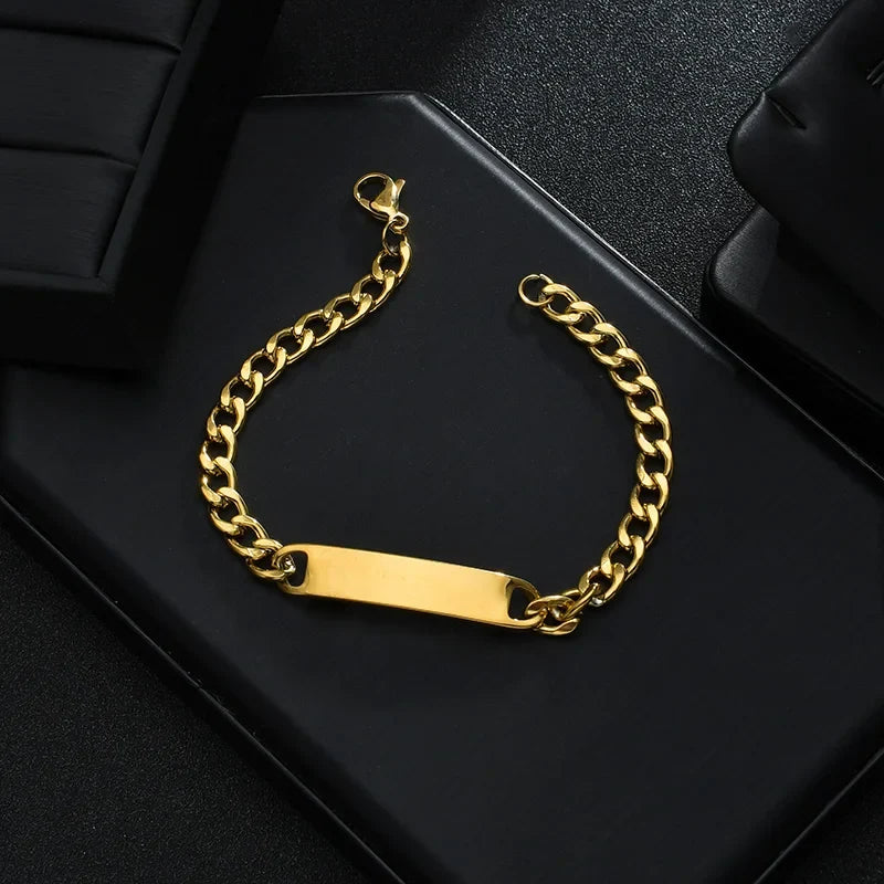 Nextvance Custom Name Bar Bracelets Engraved Date Letters For Men Stainless Steel Personalized Thick Chain Bracelet Jewelry Gift