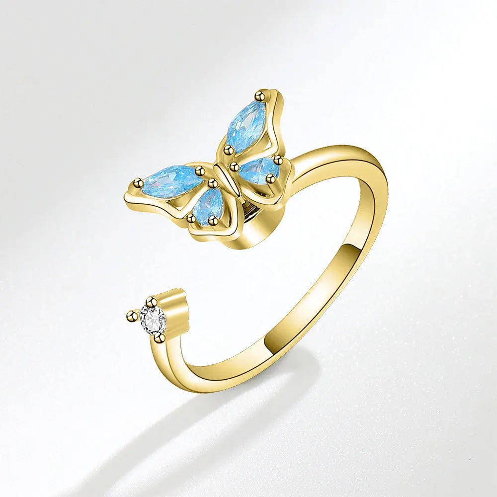 Rotating Anxiety Knuckle Ring For Women Spinner Fidgets Cute Animal Butterfly Flower Anti Stress Ring Party Jewelry Gifts Anillo