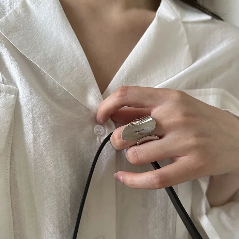 Minimalist Silver Color Cuff Rings for Women Couples New Fashion Creative Smooth Pattern Geometric Party Jewelry Gifts