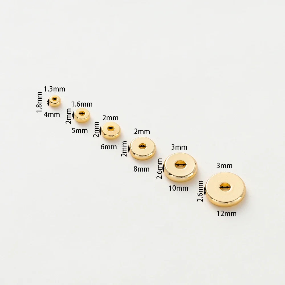 10-50pcs 14K/18K Gold Color Plated Brass 3-12mm Round Spacer Beads Flat Bracelet Beads for DIY Jewelry Findings Accessories