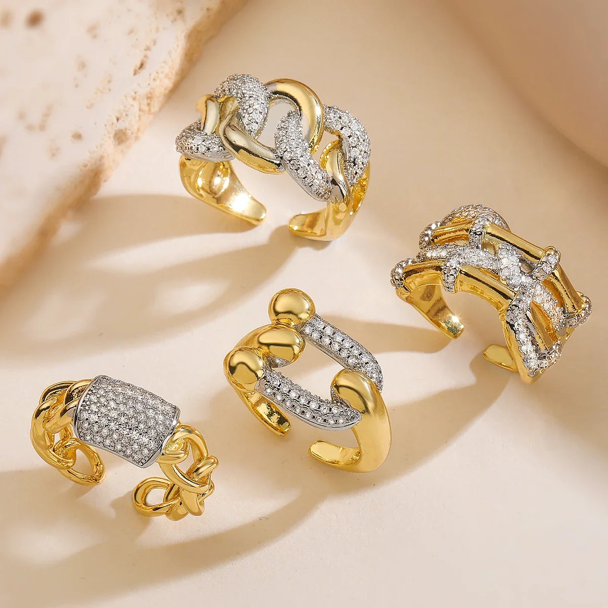 NEWBUY Brand Luxury AAA Cubic Zirconia Pave Setting Copper Jewelry Gold/Silver Mix Color Wedding Rings For Women Gift