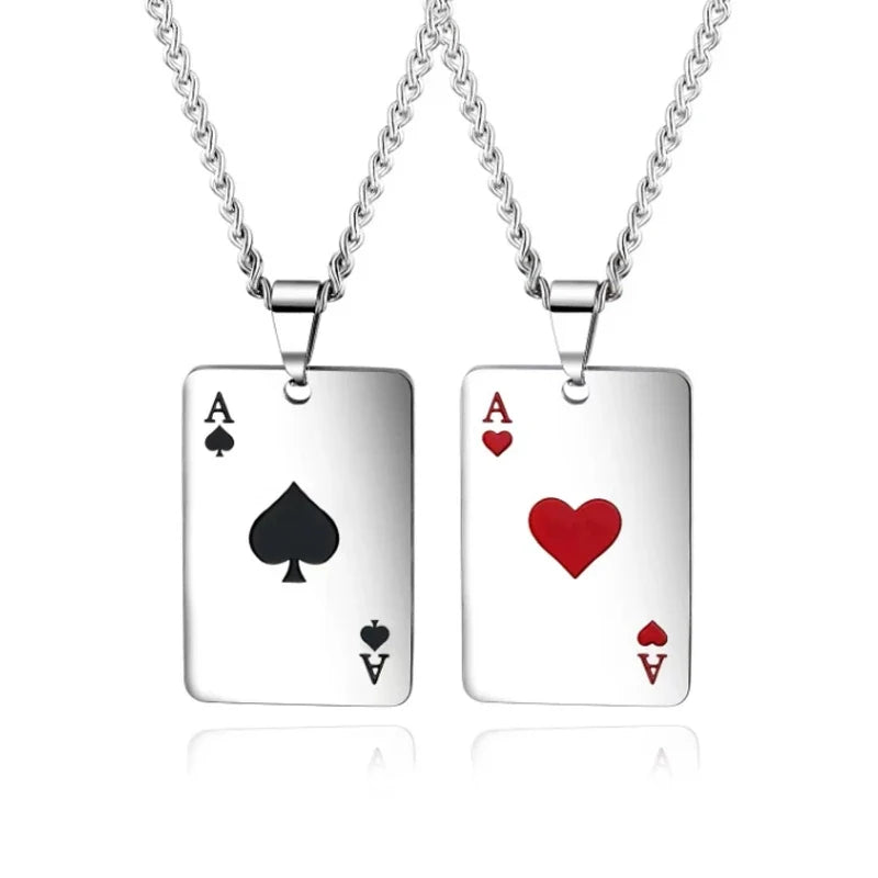 1Pcs Creative Poker Card Necklace Pendant Spades Heart Ace Trendy Hip Hop West Coast Necklace Pendant Daily Accessories
