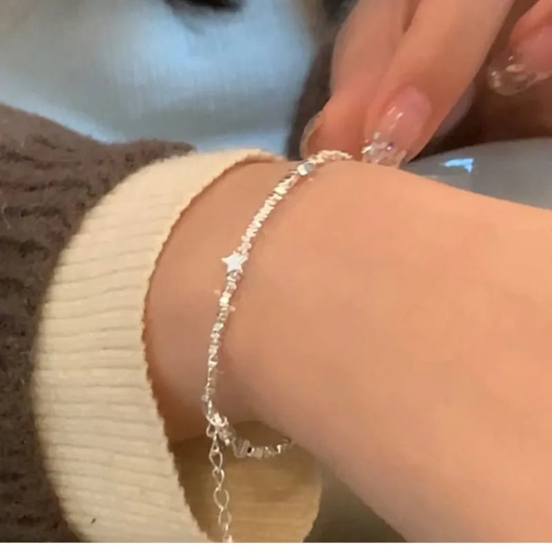 925 Sterling Silver Star Bead Bracelet For Women Fragmented Silver Sweet Romantic Versatile Trend Jewelry Gifts Dropshipping