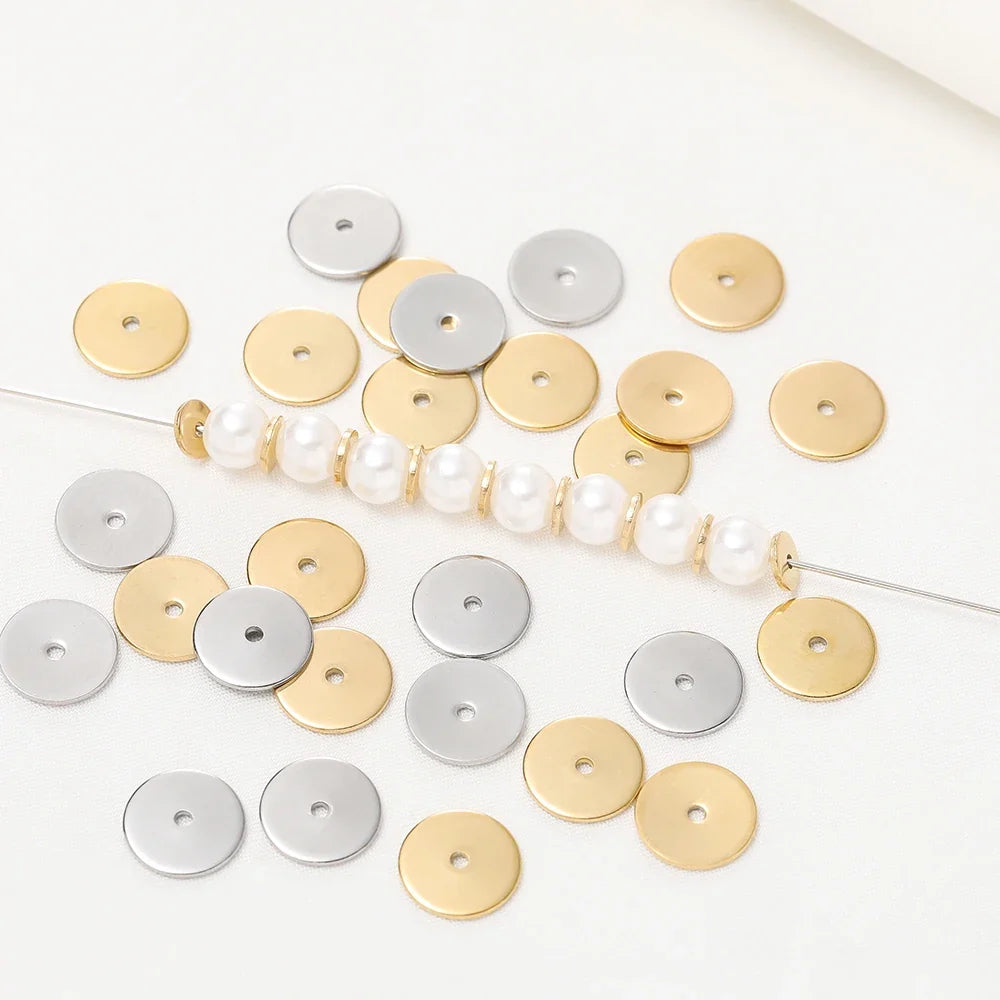 50Pcs/Pack Stainless Steel 4/5/6/8/10mm Flat Round Loose Spacer Beads For DIY Jewelry Necklace Bracelets Making Accessories