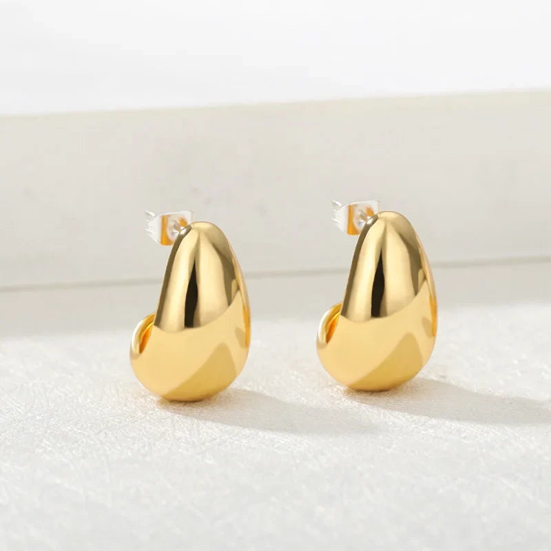 C-shaped Shell Earrings for Women Stainless Steel Waterdrop Teardrop Hoop Earring Fashion Piercing Ear Accessories Party Jewelry