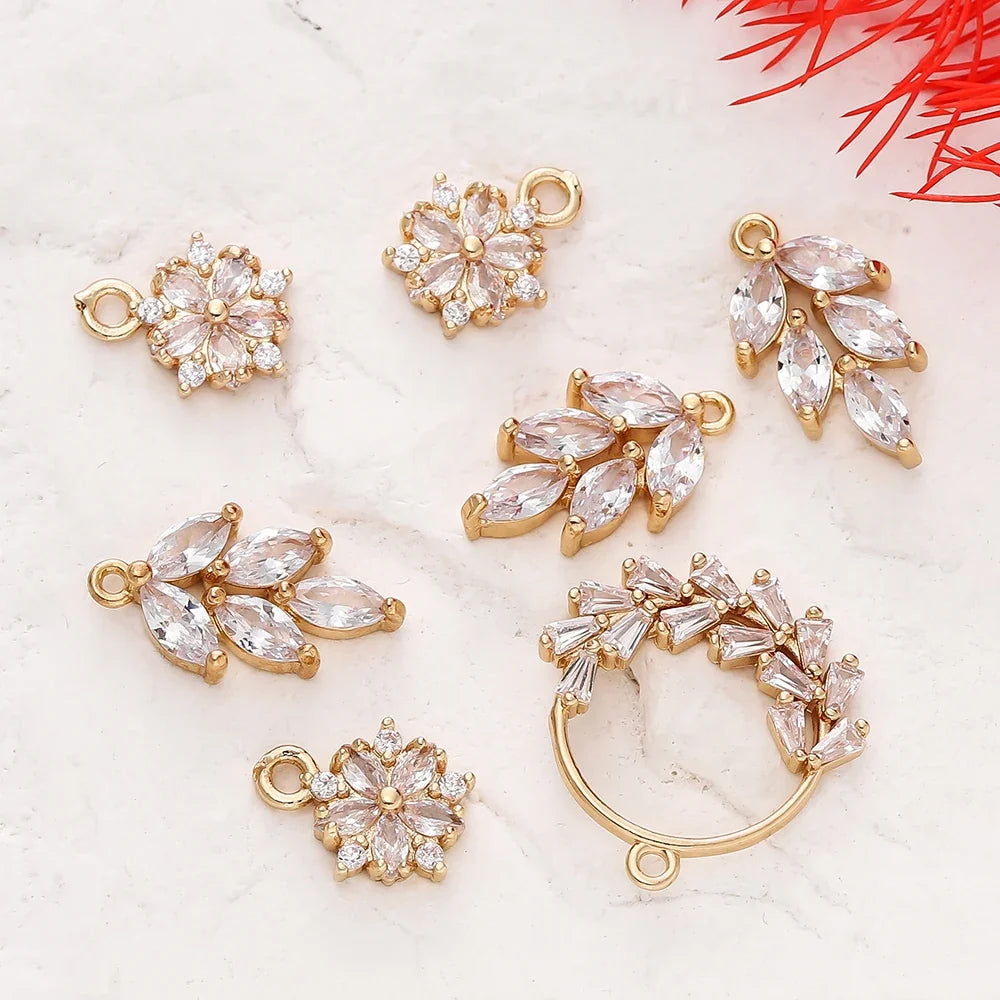 2/4Pcs 18K Gold Color Plated Various Leaves Charms Pendants with Zircon for DIY Necklace Jewelry Making Supplies Accessories