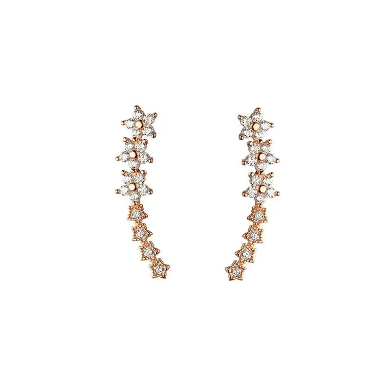 Fashion Silver Color Zircon Flower Star Stud Earrings For Women Simple Metal Piercing Climbing Earrings Jewelry Accessories