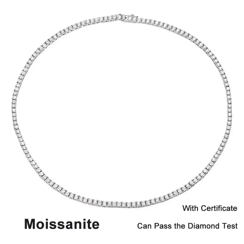 NeeTim 2.5mm Full Moissanite Tennis Necklace 925 Sterling Silver with Gold Plated Necklaces Neck Chain Fine Jewelry for Women