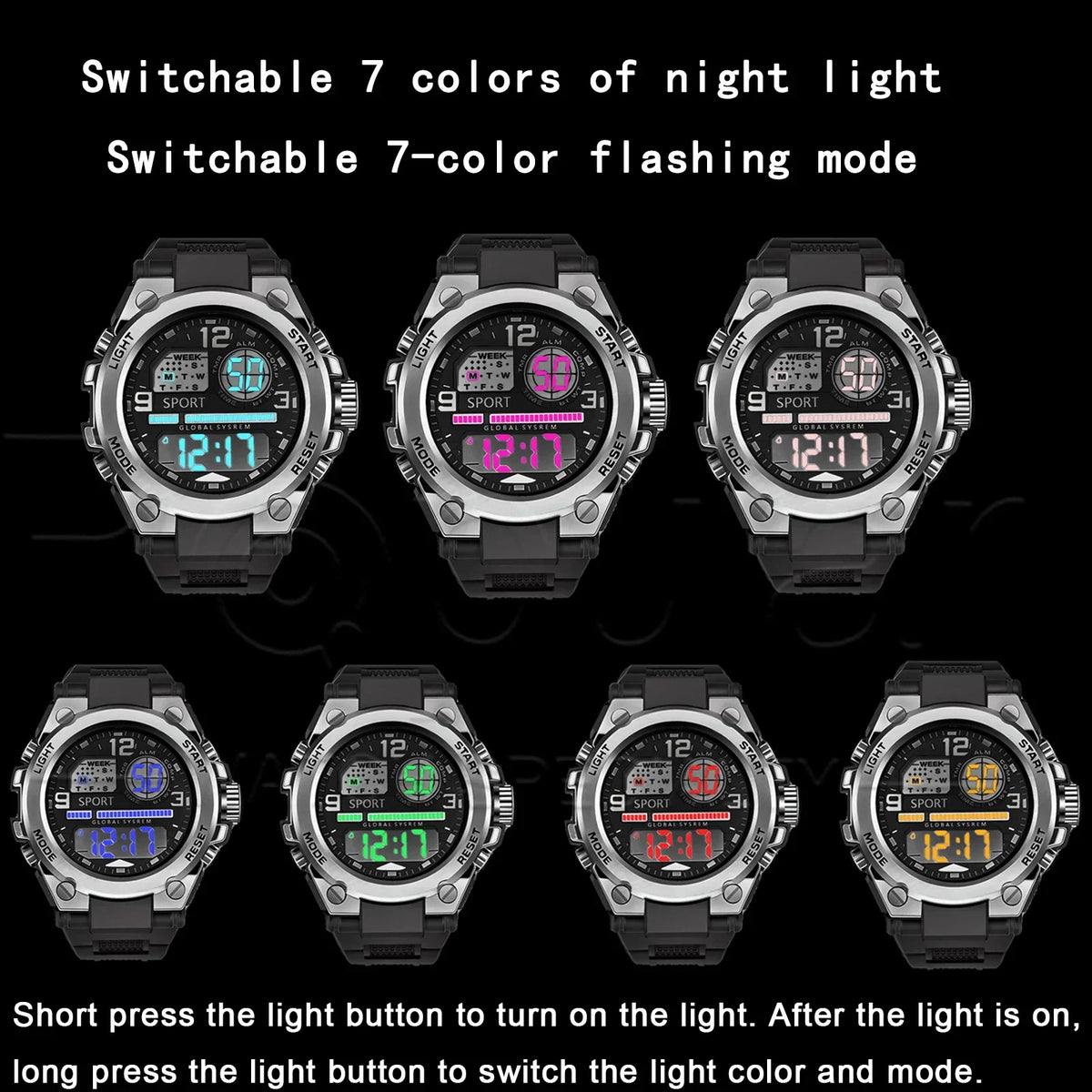 Unisex Outdoor Sports Digital Watch Big Dial LED Alarm 1237 Sport Watch for Men And Women