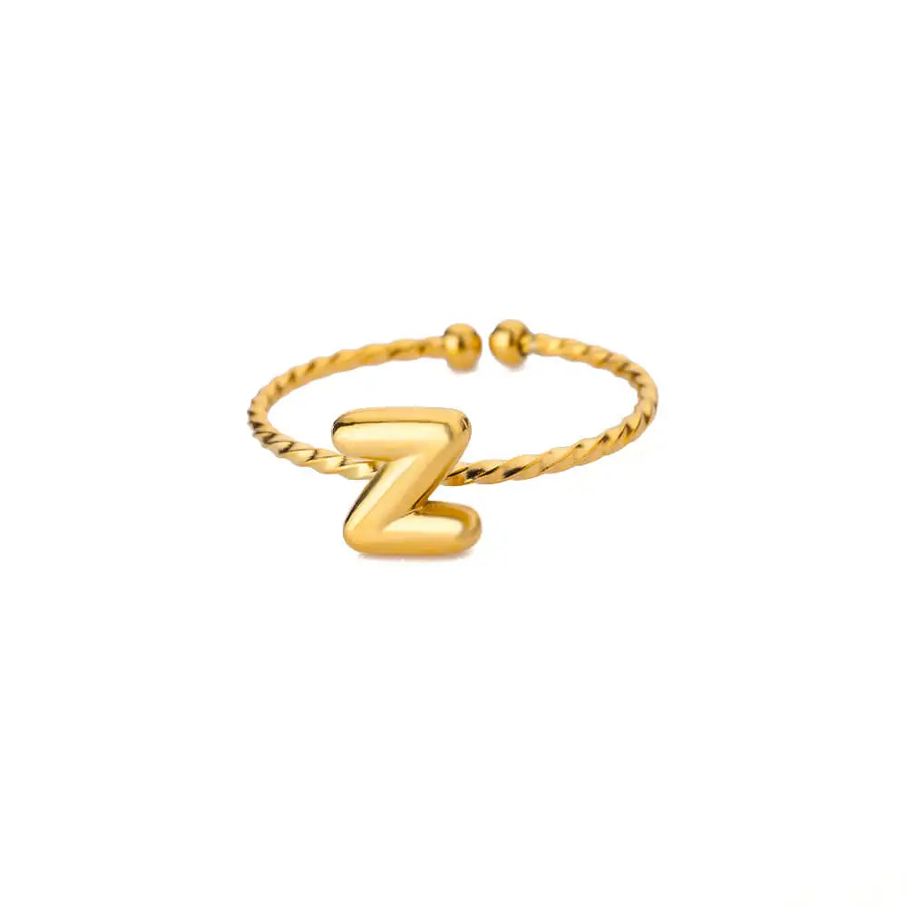 Cute Chunky Initial Letter Rings For Women Gold Color Stainless Steel A-Z Letter Adjustable Ring Aesthetic Wedding Jewelry Gift