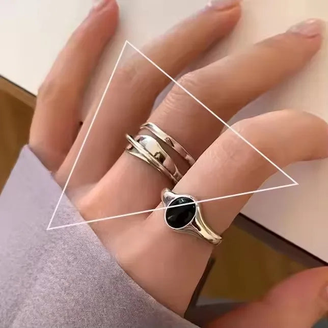 VENTFILLE 925 Sterling Silver Rings INS Fashion Hip Hop Vintage Couples Hollow Lines Punk Thai Silver Party Adjustable  Jewelry