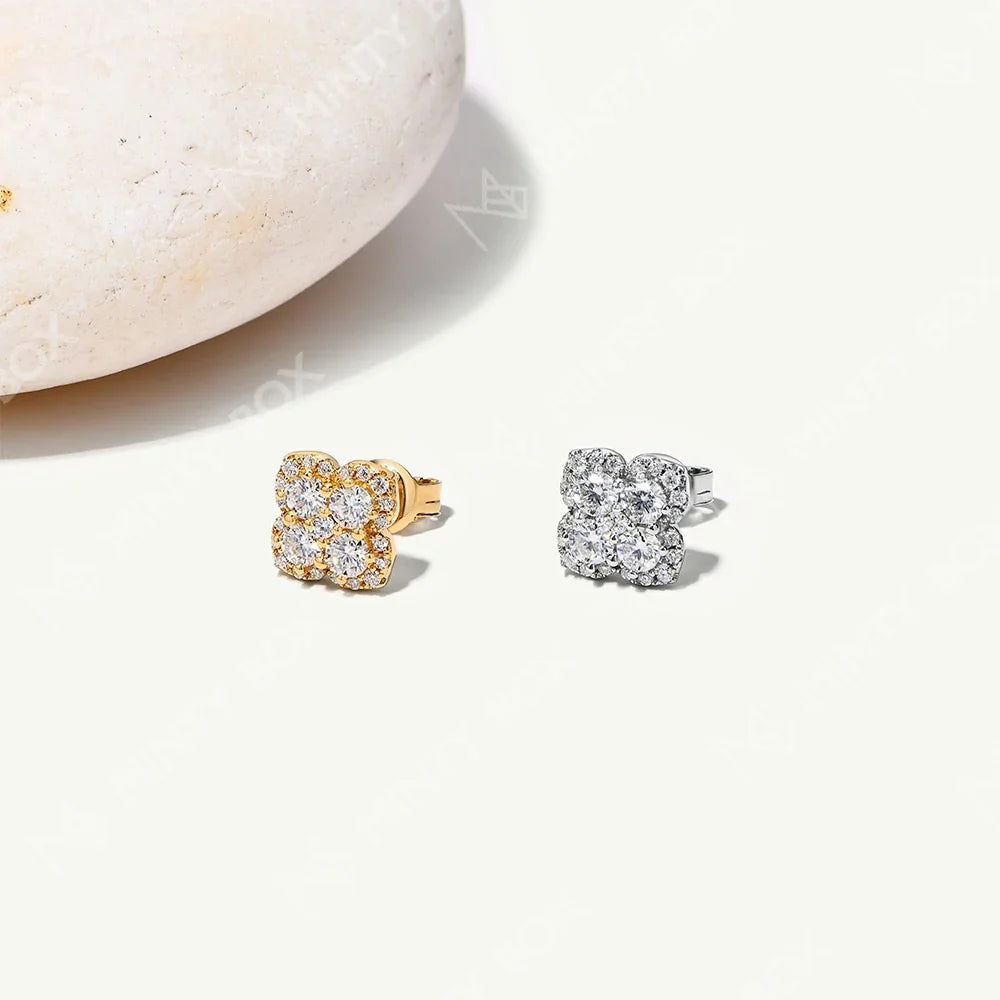 MINTYBOX S925 Silver D/VVS1 Moissanite Stud Earrings for Women Clover Lab Diamond Earring 1.054ctw Luxury Wedding Fine Jewelry