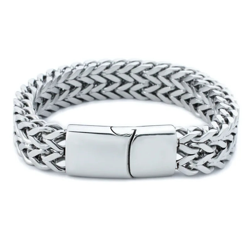 Stainless Steel Bracelet Braided Double Row Front Rear Fish Scale Alloy Magnetic Buckle Bracelet with Keel Jewelry New Model