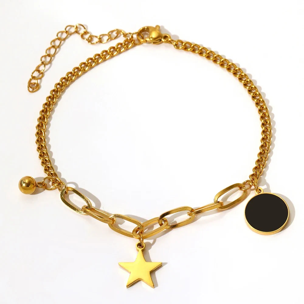 Stainless Steel Bracelets Retro Star Pendant Paperclip Chain Black Light Luxury Bracelet For Women Jewelry Holidays Banquet Gift