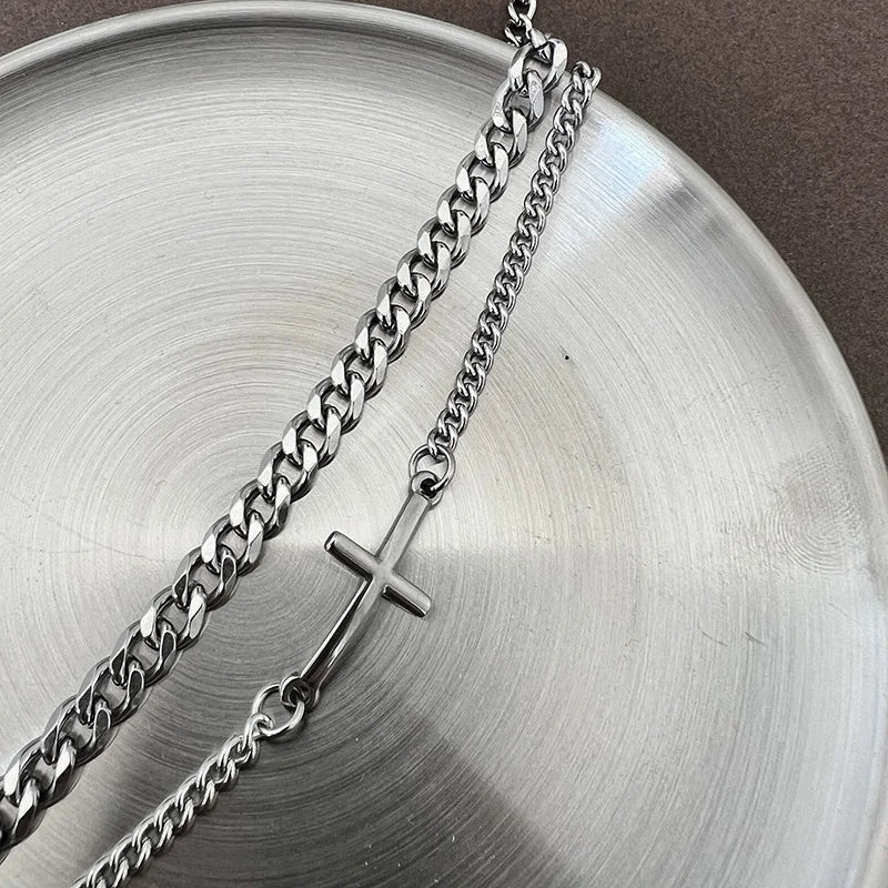 2024 New Stainless Steel Cross Cuban Chain Bracelet Set for Men Hip Hop Punk Snake Chain Bracelets Fashion Unisex Jewelry Gifts