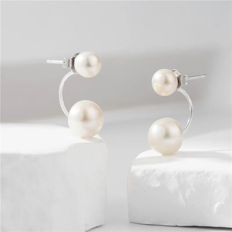 S925 Silver Small Pearl Stud Earrings Nearly Round, Subtle Elegance, Versatile Ear Adornments