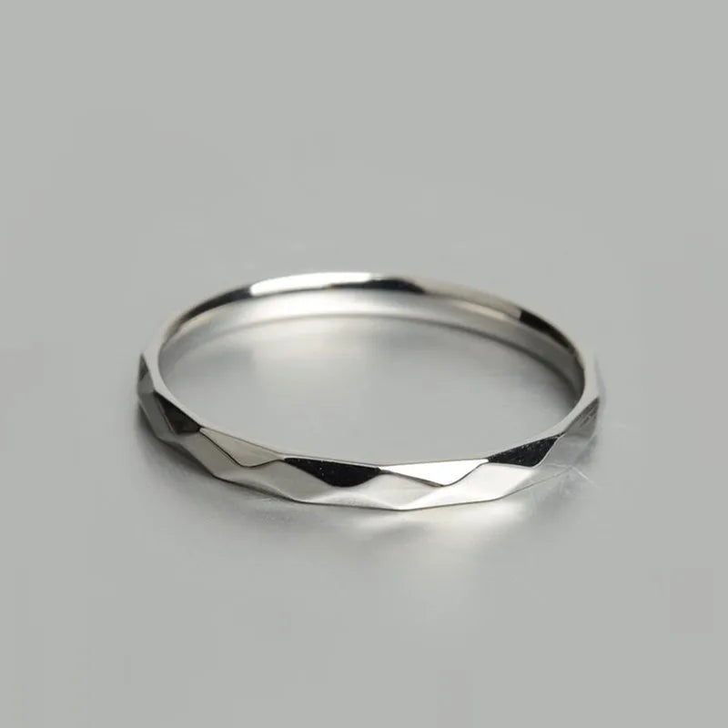 2mm Thin Stackable Ring Stainless Steel Multi-Faceted Wedding Band for Women Girl Size 5-10