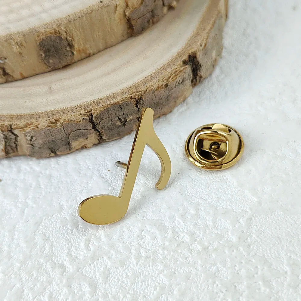New music symbol men's lapel pin, 316L stainless steel gold-plated badge, black brooch for suit accessories, gift for father
