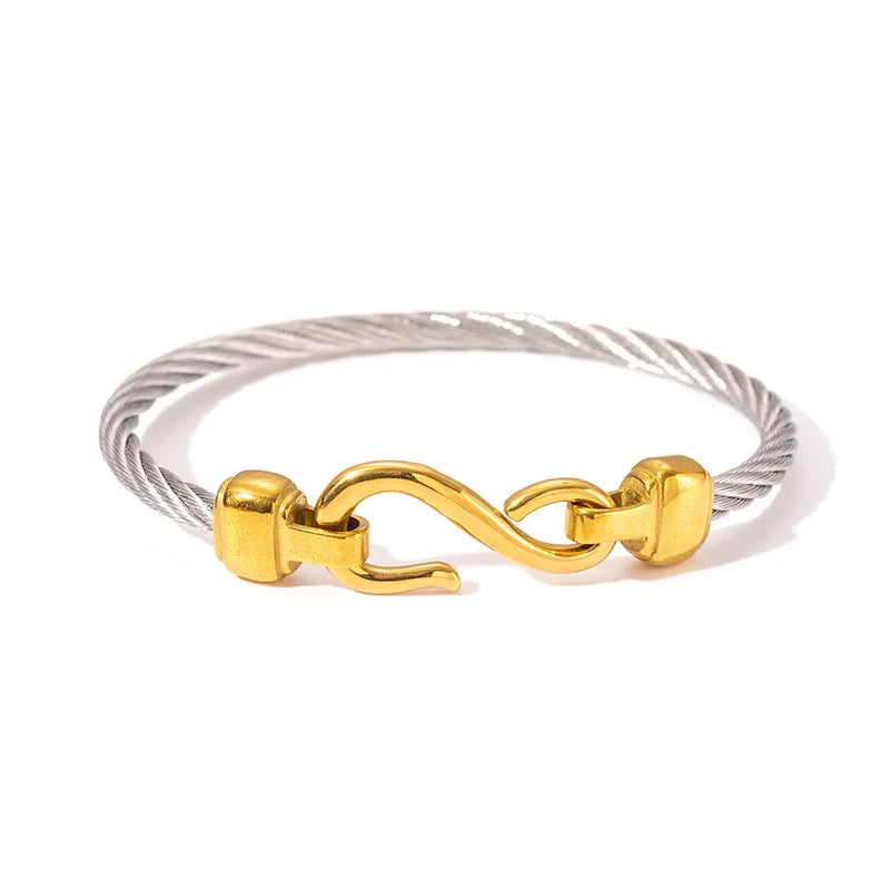 1pcs Stainless Steel Gold-plated Bangle Trendy Retro Hip-hop Style Bracelet Fried Dough Twists Steel Wire Rope Colorfast Bangle