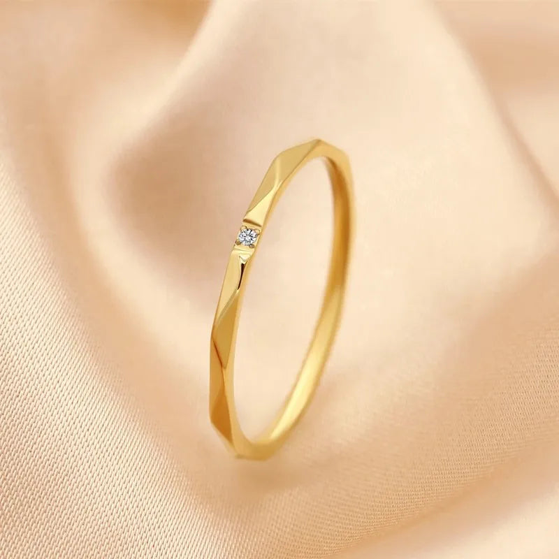 1mm Thin Stackable Ring Stainless Steel Single CZ V Faceted Knuckle Midi Ring for Women Girl Size 5-10