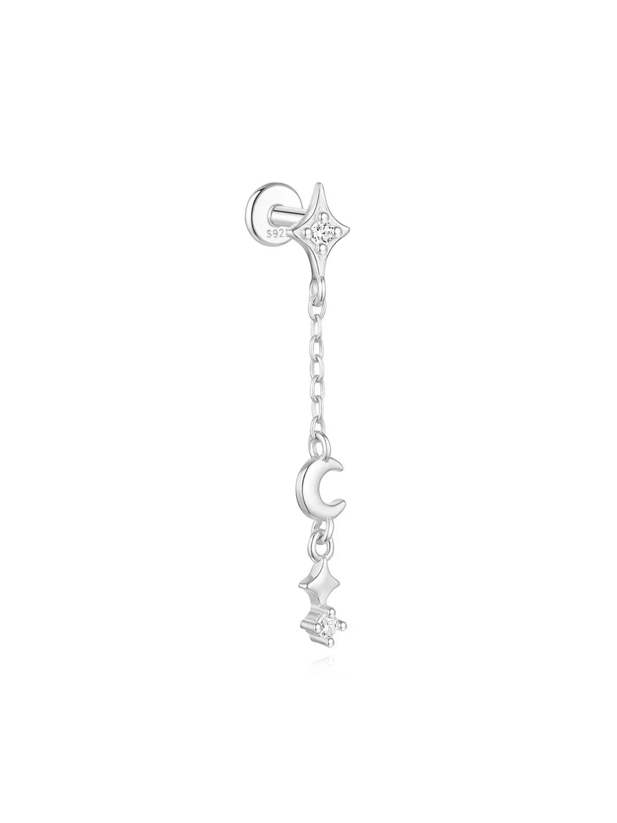 CANNER 1PC Four Pointed Star Moon Tassel Lotus Cartilage Spiral Puncture 925 Sterling Silver Stud Earring For Women Ins Earring