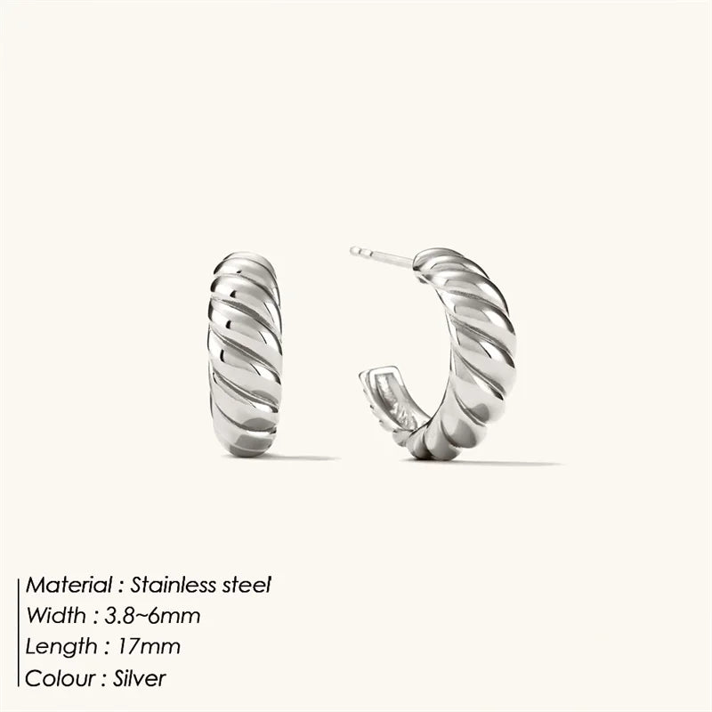 SUNIBI Stainless Steel Stud Earring for Women Gold Color Silver Color Simple Earrings Wives Smooth Thick Hoop Fashion Jewelry