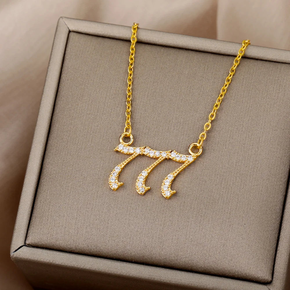 111 222 333 444 555 666 777 888 999 Necklaces For Women Gold Color Stainless Steel Zircon Angel Number Pendant Necklace Jewelry