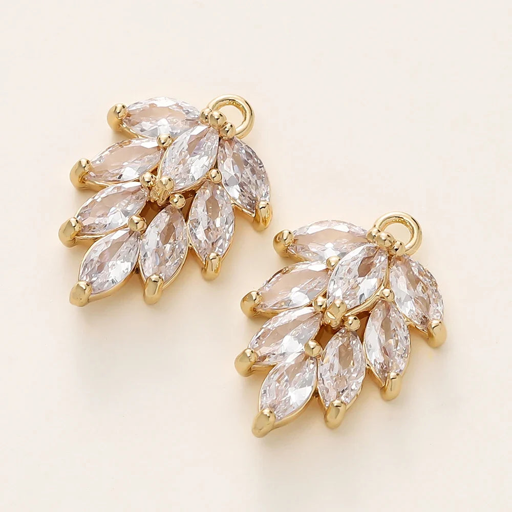 2/4Pcs 18K Gold Color Plated Various Leaves Charms Pendants with Zircon for DIY Necklace Jewelry Making Supplies Accessories