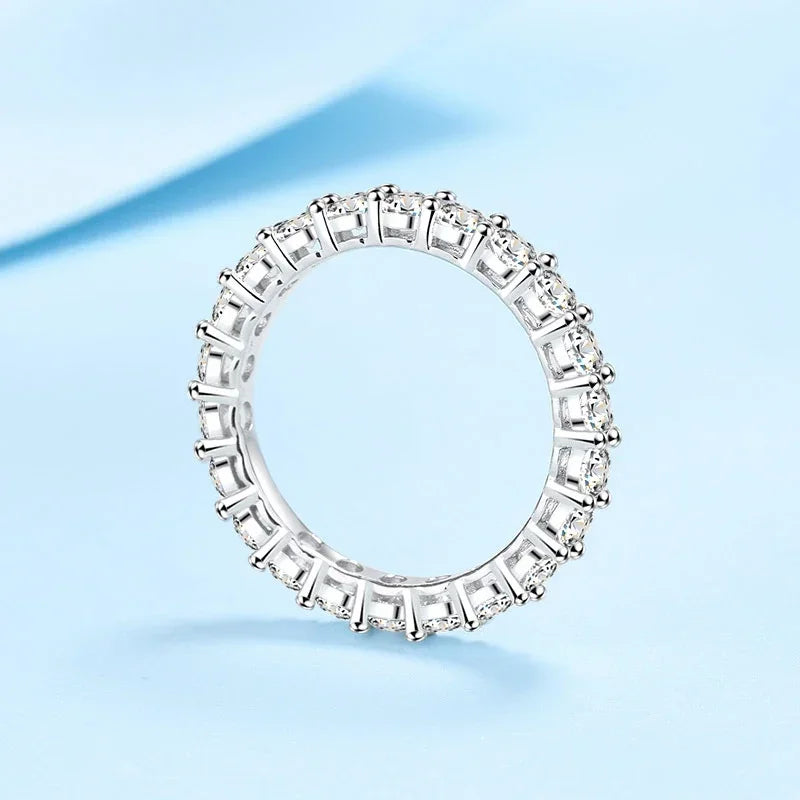 NeeTim 3mm All Moissanite Diamond Ring for Women Sterling Silver 925 with White Gold Plated Wedding Engagement Band Luxury Rings