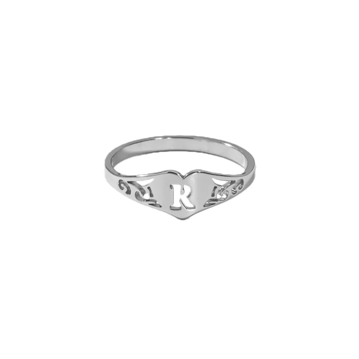Stainless Steel A-Z Letter Heart Rings For Women Silver Color Hollow Initial Letter Ring Aesthetic Wedding Jewelry Gift