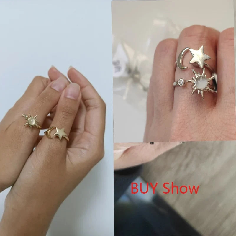 Anti Stress Anxiety Fidget Rings for Women Stainless Steel Sunflower Sun Star Spinner Ring Christmas Jewelry Gifts Dropshipping