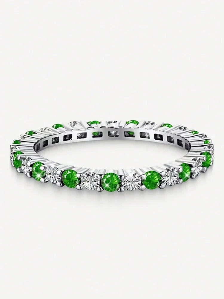 925 Sterling Silver Fashion Shiny 1.4mm Full Zircon Stackable Plain Ring For Women Daily Party Personalized Fine Jewelry