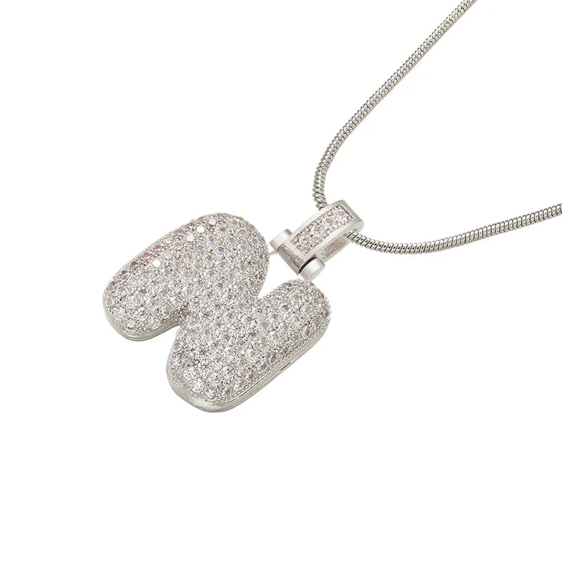 ZHUKOU Silver color Bubble initial letters necklaces 26 letters pendants necklaces for women Brass CZ Jewelry wholesale VL34