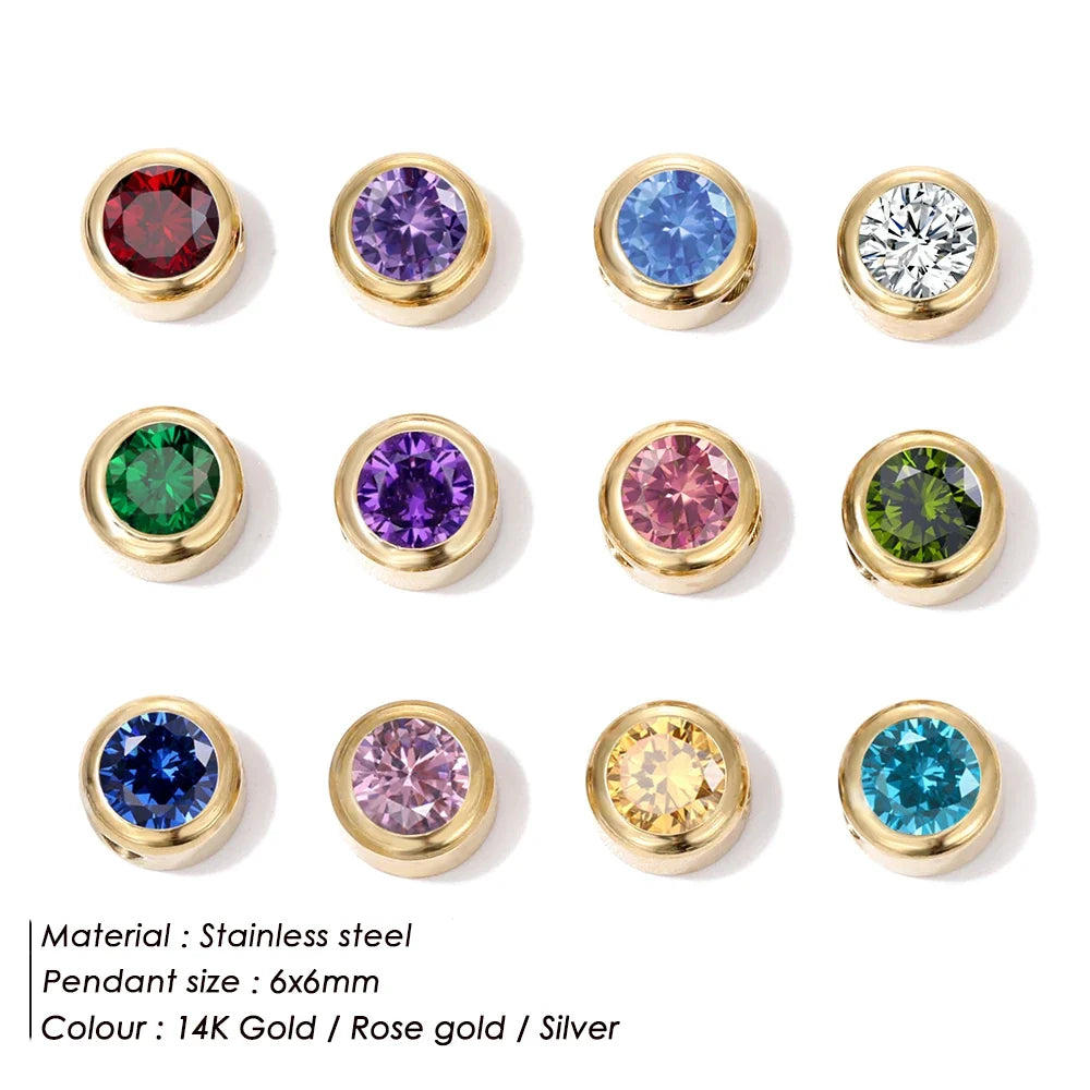 Stainless Steel Charm Rhinestone Necklace Pendant Fashion 12 Colors Birthstone For Jewelry Making Women DIY Accessories