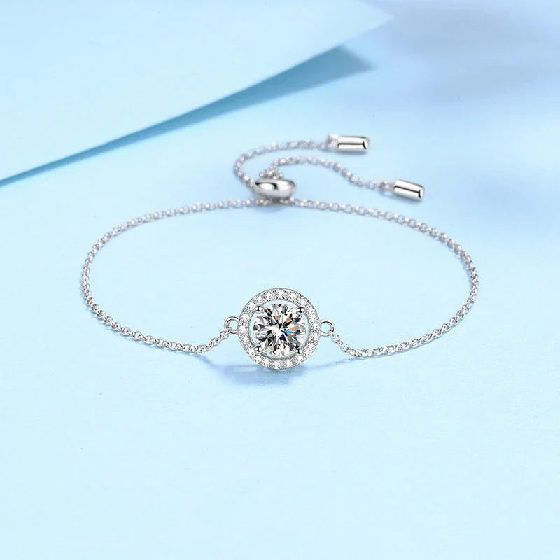 NeeTim 1ct 6.5mm Moissanite Bracelet for Women 925 Silver Sterling with 18k Gold Plated Luxury Wedding Party Bracelets Wholesale