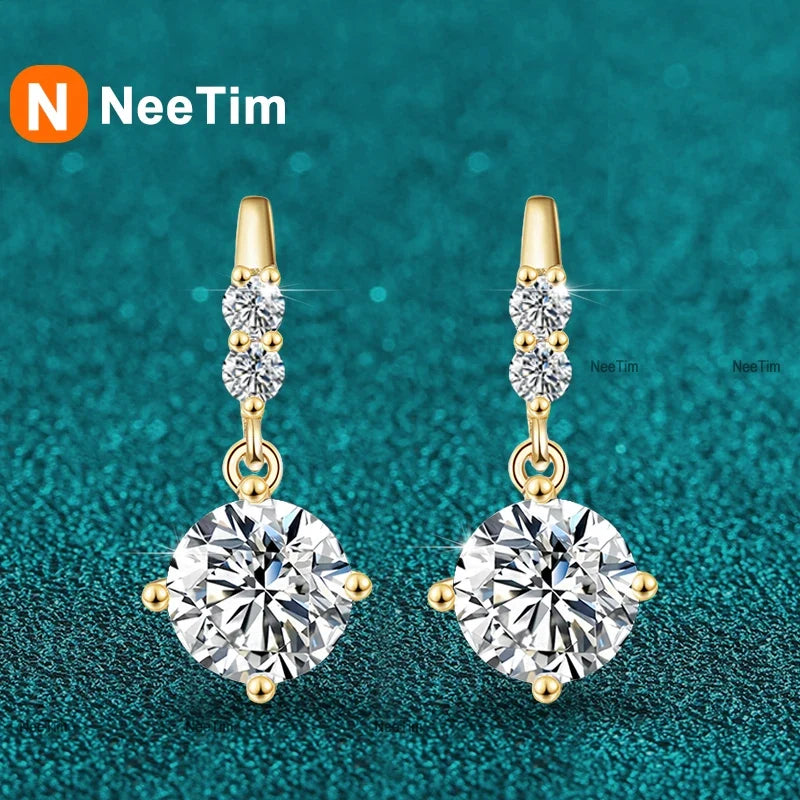 NeeTim 1ct Moissanite Drop Earrings S925 Sterling Silver with Gold Plated Hoop Earrings Wedding Party Jewelry With Certificate