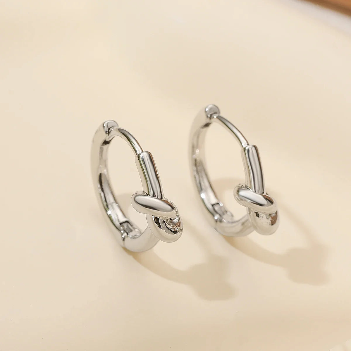 NEWBUY Simple Design Silver/Gold Color Knot Shape Cute Hoop Earrings For Women Minimalist Metal Style Jewelry Female