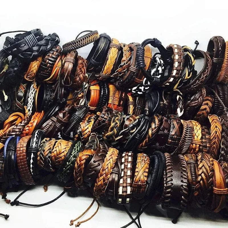 5Pcs/Lot Vintage Leather Charm Bracelets For Women Mix Styles Adjustable Bracelet Men Fashion Party Jewelry Accessories
