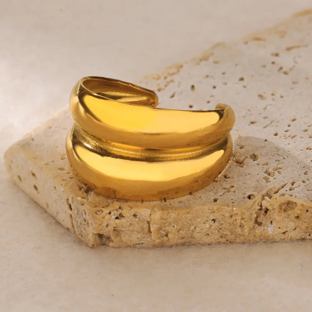 Gold Color Stainless Steel Geometric Rings for Women Zircon Heart Sun Moon Open Ring Fashion Aesthetic Jewelry Wedding Gift