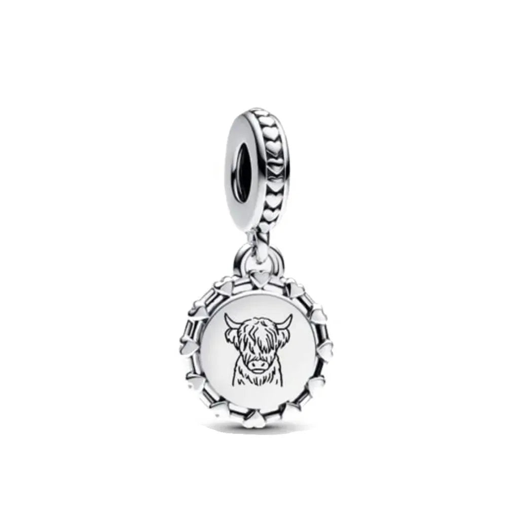 2026 New S925 Silver Hollow Elephant Monkey Car Pendant Fit Original Bracelet DIY Accessories Women's Charm Jewelry Gifts