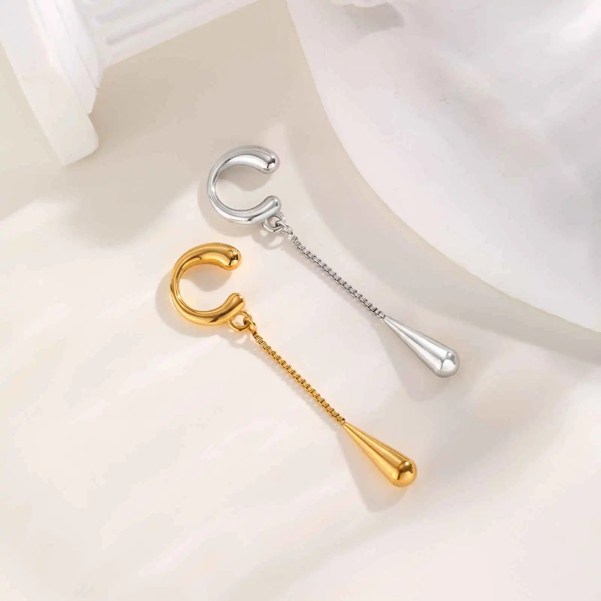 C-shaped Metal Teardrop Tassel Ear Cuff Clip Earrings for Women 1piece, No Piercings, Ear Cartilage Clips