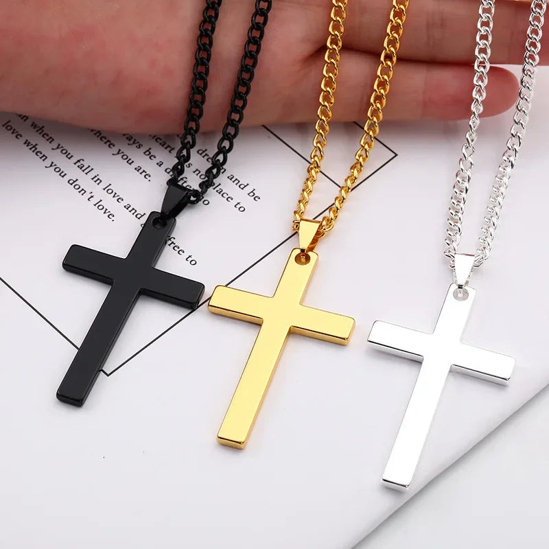 1pcs Solid Color Cross Necklace Pendant Stainless Steel Trendy Minimalist Cross Prayer Jewelry Hip Hop Punk Style