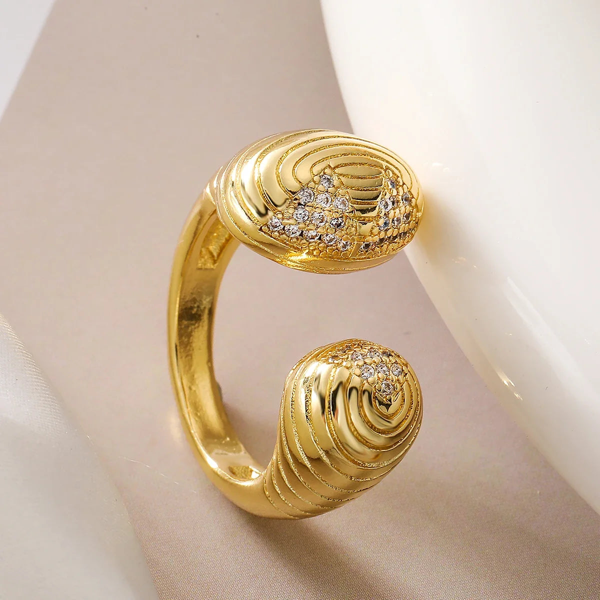 NEWBUY Delicate Gold Color Statement Design CZ Party Rings For Elegan Women Finger Accessories